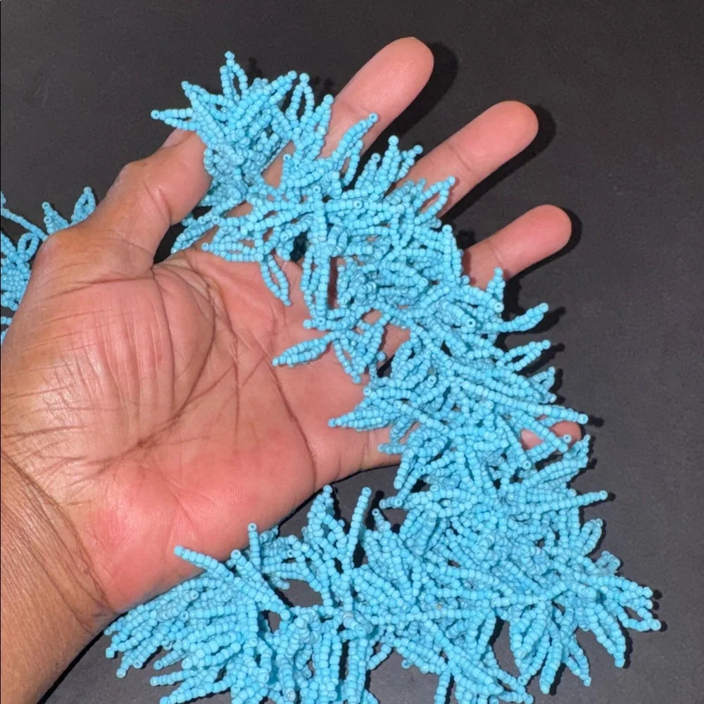 Blue Coral Designed Glass Beaded Fringe Necklace